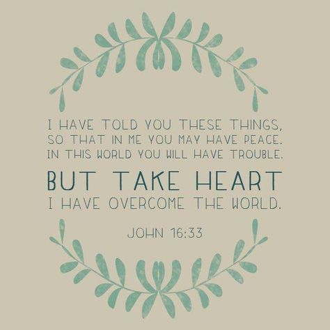 John 16:33 I Have Overcome The World, Overcome The World, Take Heart, Favorite Bible Verses, Wonderful Words, Verse Quotes, Bible Verses Quotes, A Quote, Words Of Encouragement