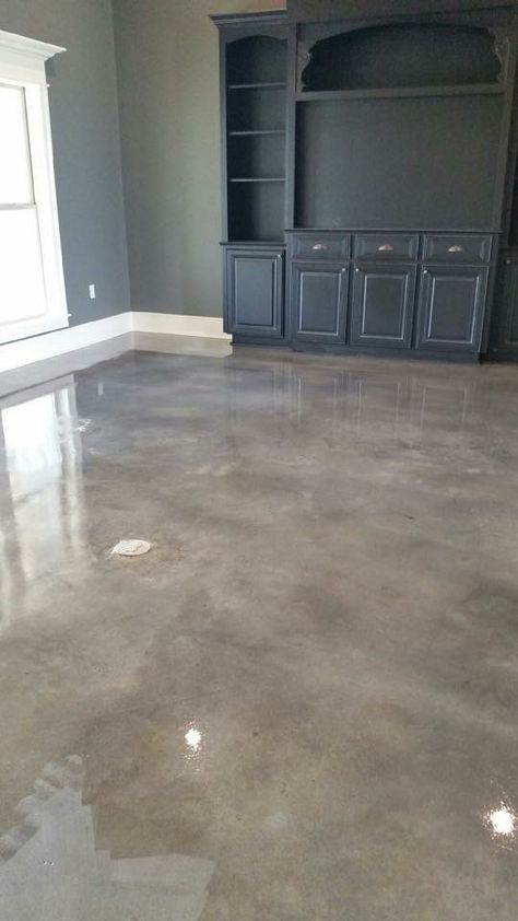 How To Stain Concrete To Look Like Wood, Concrete Floors In Living Room, Epoxy Stained Concrete Floors, Gray Concrete Stain, Concrete Floor Stains, Greige Concrete Floors, Colored Concrete Floors Interior Design, Shiny Concrete Floor, Gloss Concrete Floors