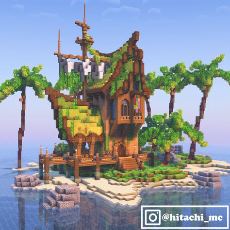 Pirate Paradise Pirate House Minecraft, Pirate Minecraft Builds, Minecraft Pirate Cove, Minecraft Pirate Builds, Minecraft Pirate Ship, Pirate Minecraft, Stilts House, Pirate House, Minecraft Beach House