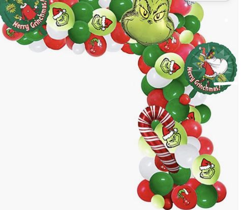 Ideas for Christmas theme party perfect balloons setup for a family party Grinch Christmas Party, Blowing Up Balloons, Cute Christmas Decorations, Grinch Party, Grinch Christmas Decorations, 5 Balloons, Balloon Chain, Balloon Ribbon, Round Balloons