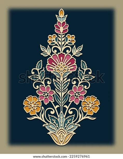 Botanical 3d Indian Mughal Flower Wallpaper Stock Illustration 2259276961 | Shutterstock Kalamkari Motifs, Gold Digital Art, Mughal Flower, Folk Art Flowers, Flowers Photography Wallpaper, Flower Art Images, Vector Flowers, Digital Print Fabric, Abstract Drawings