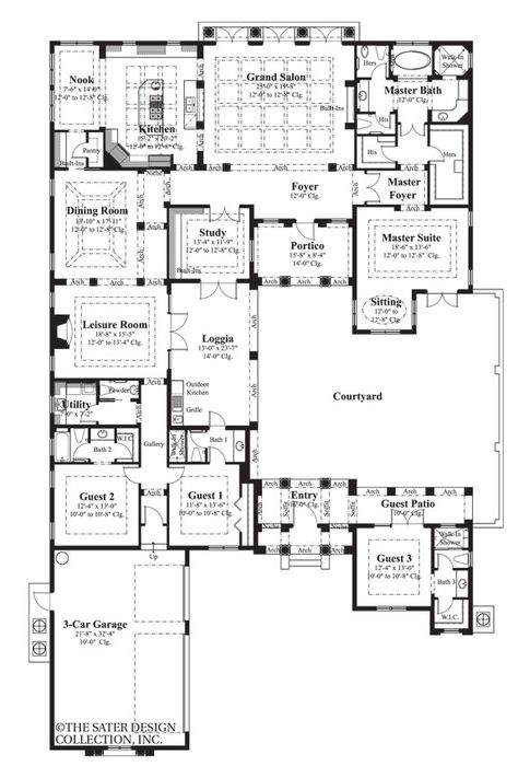 Single Level House Plans, U Shaped House Plans, House Plans Ireland, U Shaped Houses, Family Compound, Private Courtyard, Mediterranean Style House Plans, Mediterranean House Plans, Courtyard House Plans