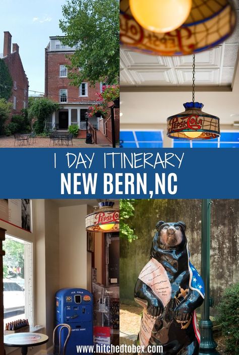 New Bern is a quiet little city on the North Carolina coast, and another one of our girls’ weekend trip locations. Here’s what we loved and would recommend while spending a day in New Bern, NC. Where to Start: The New Bern Visitor’s Center Grab a map. Ask for a restaurant recommendation. Ask about the painted bears. What to Eat Here: Seafood New Bern North Carolina, North Carolina Coast, Carolina Coast, North Carolina Travel, East Coast Travel, New Bern, Fall Break, Vacation Days, Us Road Trip