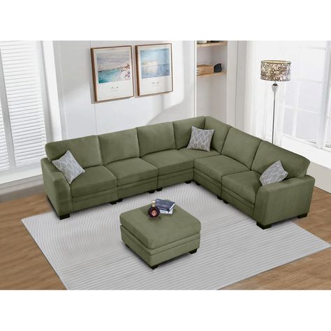 Legend Furniture 7 - Piece Corduroy Sectional | Wayfair Olive Green Sectional Living Rooms, Olive Green Sectional, Green Sectional, Olive Sofa, Large Sectional, Green Corduroy, Online Furniture Shopping, Corner Sectional, Living Room Sectional