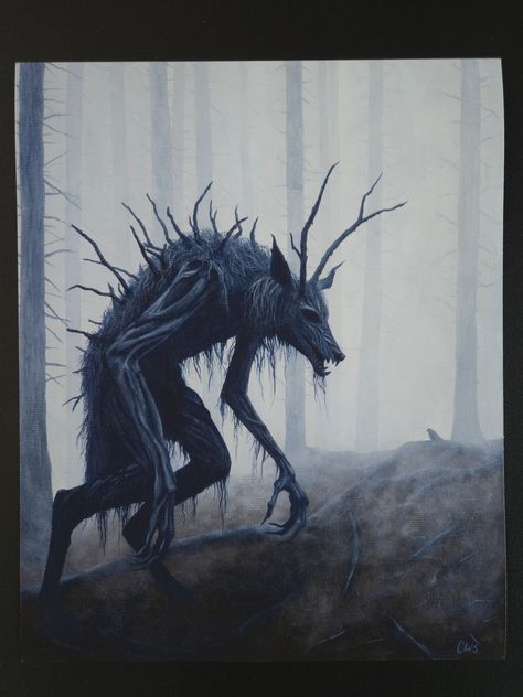 The Hunter Giclée Art Print, Cryptid Art, Spooky Cottagecore, Misty Forest Landscape, Creepy Creatures, Gothic Decor, Moody, Unframed - Etsy Cryptid Fantasy Art, Cryptids Photos, Kentucky Cryptids, Forest Cryptid Art, Spooky Cottagecore, Nightcrawlers Cryptid, Cryptid Art, Creepy Creatures, Misty Forest