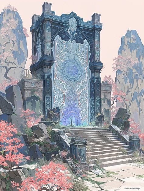 Inferno Portal of Summoning (Building) —day 18 Fantasy Teleport Gate, Catacombs Concept Art, Fantasy Buildings Concept Art, Ethereal Building, Portal Fantasy Art, Fantasy Building Concept Art, World Building Art, Imaginary Architecture, Planet Concept Art