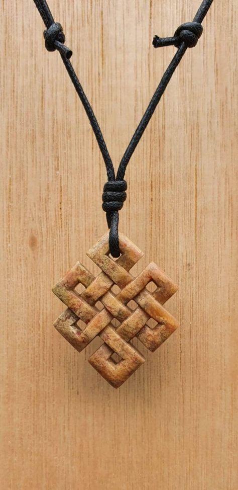 Wood Carved Necklace, Soapstone Pendant, Unique Wood Carving, Soft Marble, Wooden Jewelery, Hand Carved Jewelry, Wood Jewelry Display, Endless Knot, Buddhist Jewellery