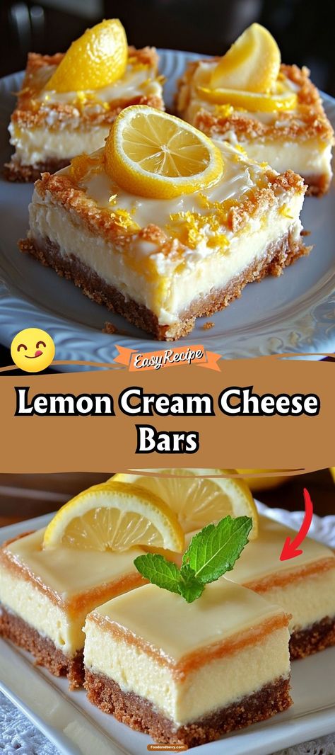 Brighten your day with these tangy Lemon Cream Cheese Bars. A zesty lemon layer sits atop a smooth cream cheese filling, all on a buttery crust—pure sunshine in every bite. #LemonDelight #CreamCheeseBars #CitrusTreats Lemon Cream Bars, Lemon Cream Cheese Bars Recipe, Lemon Desserts Bars, Cookie Dough Crust, Lemon Cream Cheese Bars, 3 Ingredient Cakes, Cheese Bars, Kentucky Butter Cake, Lemon Bars Easy