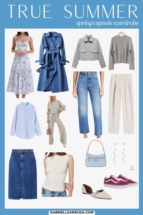 Summer Colour Analysis Outfits, Cool Summer Wardrobe Capsule, True Summer Combinations, Cool True Summer Outfits, True Summer Aesthetic, True Winter Summer Outfits, True Summer Color Palette Outfit Ideas, True Summer Fall Outfits, True Summer Winter Outfits