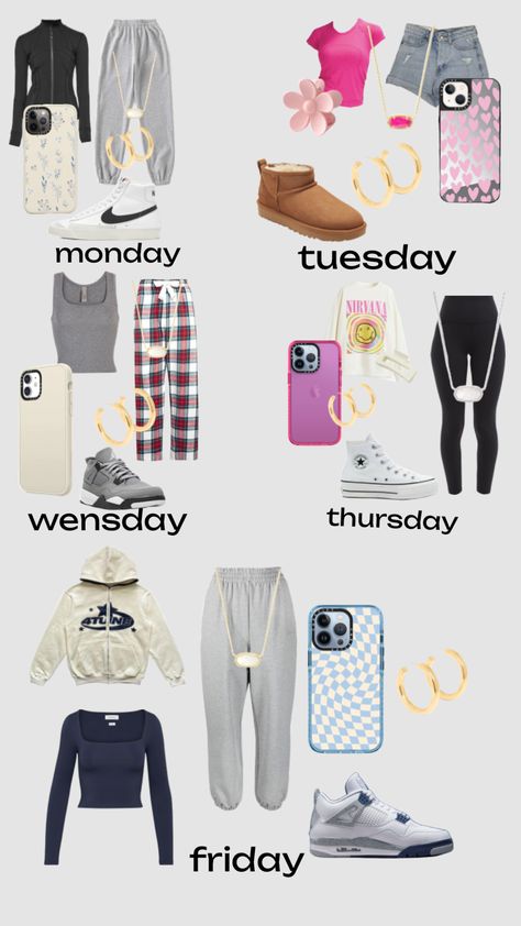 Outfits For The Week Winter, A Week Of Outfits For School, What To Wear Shopping With Friends, Outfits For Each Day Of The Week, Outfits Of The Week For School, Days Of The Week Outfits, Cute Outfits With Skirts, Highschool Pictures, Cute Outfits For School For Highschool