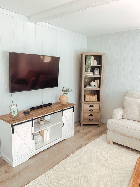 Tv Stands For Living Room, Light Brown Tv Stand Living Room, Small Living Room With 2 Couches, Beige Couch Living Room Tv Stand, Beige Couch Tv Stand, Tan Couch With Rug, Farmhouse Tv Stand Decor Living Room, Neutral Tv Stand Decor, Tv Stand Ideas Farmhouse