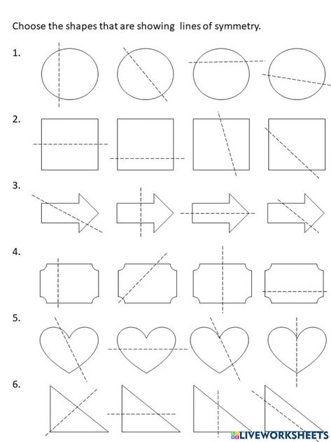 Symmetry Worksheets Grade 1, Line Of Symmetry Worksheet, Line Of Symmetry, Lines Of Symmetry, Worksheet Math, Symmetry Worksheets, 2d Shapes, Basic Concepts, Online Activities