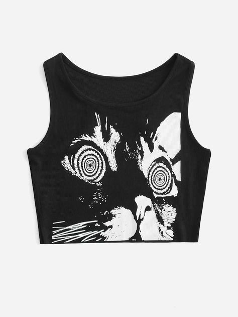 Is That The New Cat Graphic Ribbed Tank Top ??| ROMWE USA Pinterest Wardrobe, Emo Clothes, Cartoon Clothing, Gothic Grunge, Vintage Crop Tops, E Girl, Style Steal, Grunge Vintage, Emo Outfits