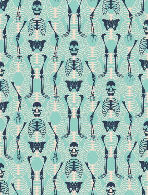 Skeleton repeat pattern--love the subtle ribcages in the background Pretty Patterns, Halloween Wallpaper, Pattern Illustration, Design Graphique, Textile Patterns, Surface Pattern Design, Cool Patterns, Surface Pattern, Repeating Patterns