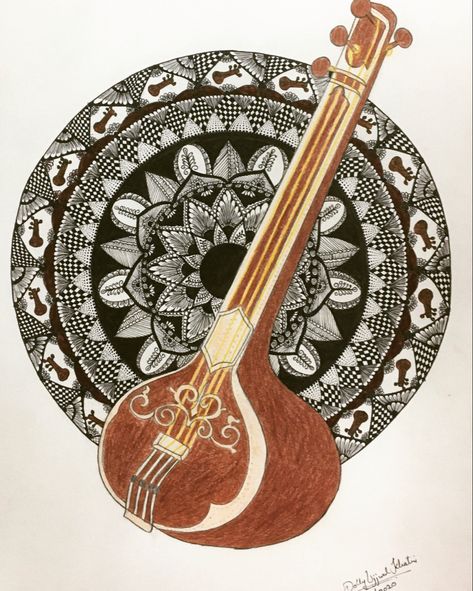 Indian Classical Music Instrument Classical Instruments Drawing, Mandala Art Musical Instruments, Musical Instruments Art Paintings, Indian Musical Instruments Painting, Indian Classical Music Poster, Tanpura Drawing, Sitar Instrument Drawing, Indian Musical Instruments Drawing, Tanpura Instrument