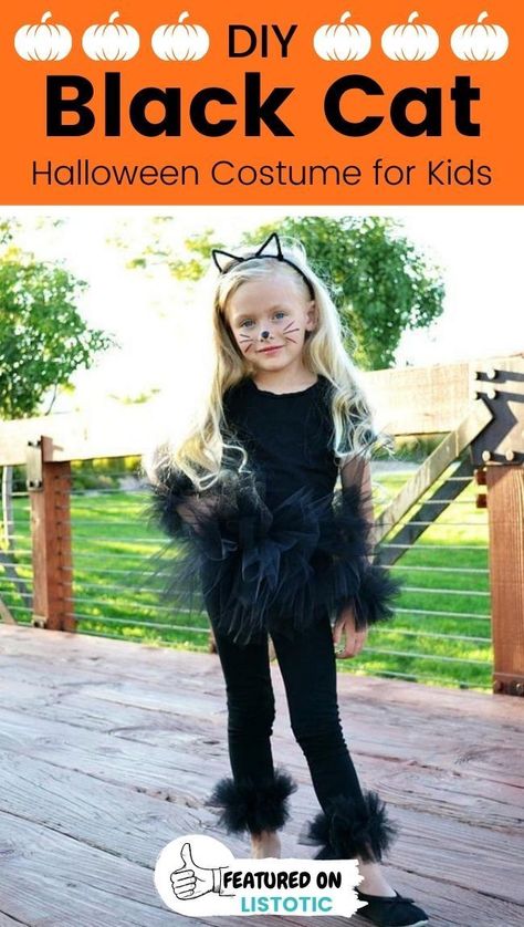 Toddler Cat Costume, Diy Halloween Cat, Diy Girls Costumes, Cat Girl Costume, Black Cat Halloween Costume, Animal Costumes For Kids, Cat Costume Kids, Cute Cat Costumes, Easy Diy Halloween Costumes