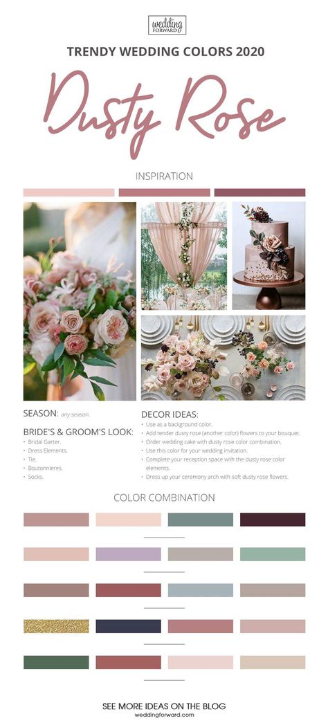 Trendy Wedding Colors, Wedding Color Scheme, Popular Wedding Colors, Pink Wedding Colors, Best Wedding Colors, Wedding Color Combos, Wedding Color Trends, Dusty Rose Wedding, Wedding Colors Blue