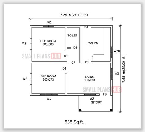 538 Sq.ft.2 Bedroom Single Floor Plan and Elevation Single Floor Home Elevation, 2 Bedroom Flat Design, Small House Plans 1 Bedroom Simple, Small Two Bedroom House Plans Simple, 550 Sq Ft House Plans, 2 Bedroom Flat Floor Plan, Small 2 Bedroom House Plans Modern, 2bedroom House Plan, Simple Two Bedroom House Plans