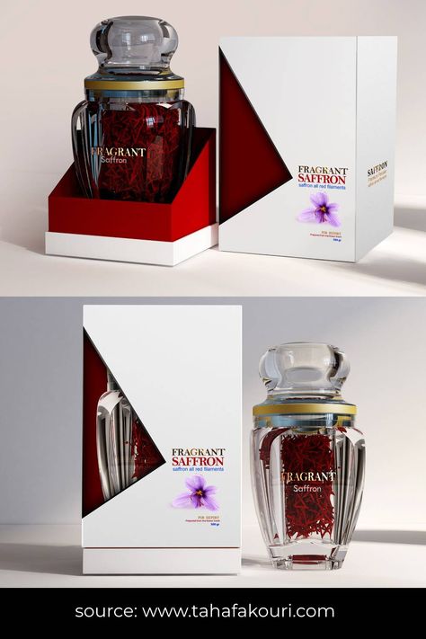 Premium, luxurious and exotic, saffron is one of the most expensive spices in the world. Around 150 blue crocus flowers are needed to produce just one gram of dried saffron thread, source: https://www.packagingoftheworld.com/2019/05/fragrant-saffron.html #saffron #saffronpackagingdesign #packagingdesign #saffronboxdesign Saffron Box Design, Saffron Packaging, Packing Idea, Supplement Bottles, Saffron Recipes, Pizza Poster, Crocus Flowers, Healthy Chocolate Recipes, Saffron Flower