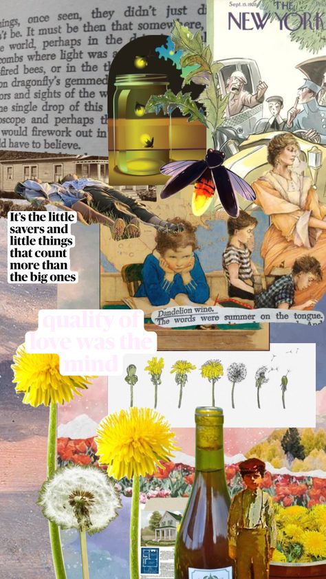 dandelion wine #raybradbury Dandelion Tea Aesthetic, Dandelion Moodboard, Dandelion Colour Aesthetic, Dandelion Wine Ray Bradbury, Dark Dandelion Aesthetic, Dandelion Wine, Wine Book, Ray Bradbury, Book Stuff