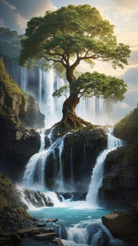 Japanese Waterfall Tattoo, Waterfall Tattoo, Waterfall Drawing, Dynamic Dance, 2024 Wallpaper, Majestic Tree, Dnd Inspiration, Board Wallpaper, Waterfall Paintings