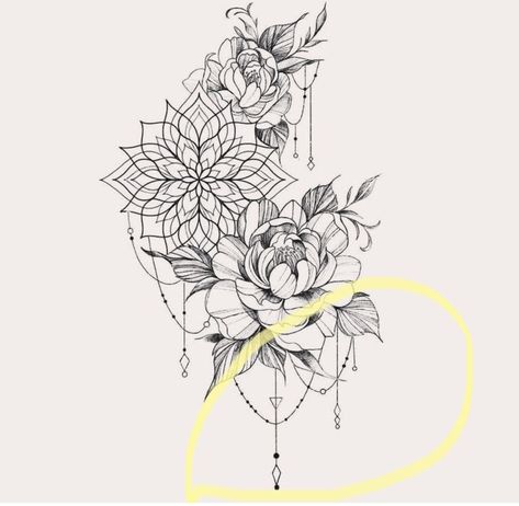 Peony Mandala Tattoo Sleeve, Mandala Flower Tattoos Thigh, Hip Mandala Tattoos Women, Mandela Shoulder Tattoos For Women, Geometric Flower Tattoo Design Women, Mandela And Flower Tattoo, Mandala Thigh Tattoo Women, Mandala And Peony Tattoo, Dreamcatcher Tattoo Thigh For Women