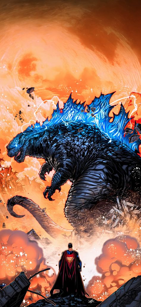 Godzilla Vs Superman, Godzilla Vs Kong Wallpaper, Gojira Art, Godzilla Resurgence, King Kong Vs Godzilla, Godzilla Comics, Godzilla Wallpaper, All Godzilla Monsters, Dc Comics Wallpaper