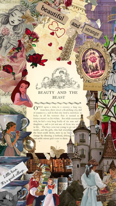 #myfirstshuffle #beautyandthebeast #belleandthebeast Disney Book Wallpaper, Princess Collage, Disney Collage Wallpapers, Bella Disney, Beauty And The Beast Wallpaper, Beast Wallpaper, Disney Princess Artwork, Disney Background, Disney Collage