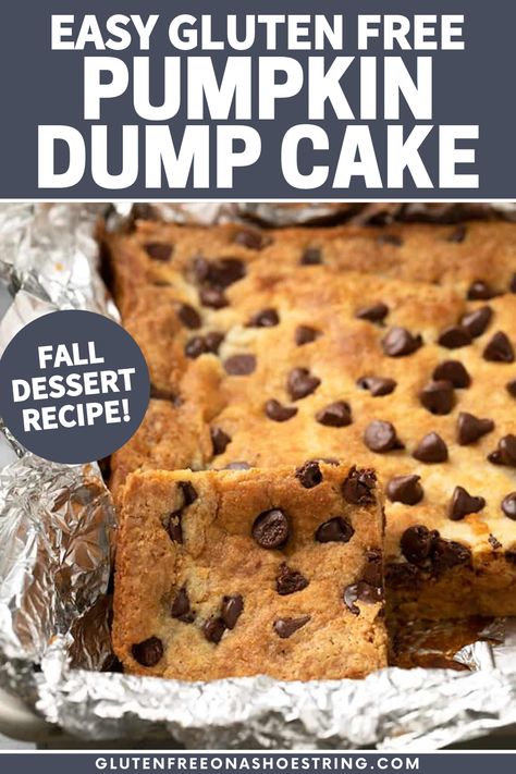 Made with a homemade or store bought gluten free vanilla cake mix, this gluten free pumpkin dump cake is always the first dessert to go at a fall party. You won’t believe just how easy it is. Make gluten free pumpkin dump cake, and watch your friends and family go wild. This super simple gluten free dessert recipe takes minutes to prepare... and disappear. #falldessert Gluten Free Cake Mix Recipes, Dump Cake Easy, Gluten Free Pumpkin Desserts, Gluten Free Pumpkin Cake, Pumpkin Dump Cake Recipe, Gluten Free Cake Mixes, Gluten Free Vanilla Cake, Gluten Free Pumpkin Recipes, Pumpkin Dump