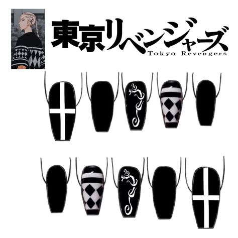 tokyo revengersdraken ken ryuguji nails idea inspo Mikey Nails Tokyo Revengers, Anime Nail Ideas Tokyo Revengers, Tokyo Revengers Inspired Nails, Tokyo Revengers Nails Designs, Tokyo Revengers Nails Art, Tokyo Ghoul Nails Designs, Japan Nails Design Tokyo, Nails Art Anime, Tokyo Ghoul Nails