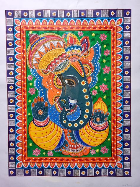 Madhubani Painting Ganesh Ji, Ganpati Madhubani Art, Ganesh Madhubani Art, Best Madhubani Paintings, Ganesha Madhubani Art, Madhubani Art Ganesha, Ganpati Madhubani Painting, Ganesh Madhubani Painting, Madhubani Paintings Peacock Design