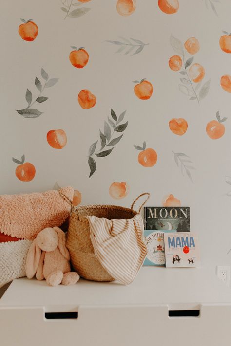 Sage And Orange Nursery, Yellow Themed Nursery, Yellow Theme Nursery, Italian Themed Nursery, Orange Themed Nursery, Orange Theme Nursery, Pale Orange Nursery, Peach Baby Room, Peach Nursery Girl