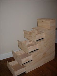 bunk bed drawer steps for toys or clothes Diy Bunk Beds Plans, Lofted Bed, Lift Bed, Storage Stairs, Stair Plan, Bunk Bed Plans, Stair Lifts, Bed Stairs, Modern Bunk Beds