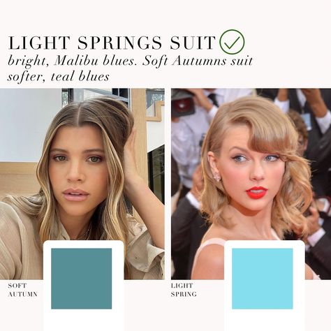 Soft Autumn VS Light Spring as requested 🤍 . #coloranalysis #colouranalysis #lightspring #softautumn #taylorswift #sofiarichie #coloranalyst Soft Autumn Vs Light Spring, Light Spring Clothes, Light Autumn, Soft Spring, Soft Autumn Clothes, Created Colorful Soft Autumn, Soft Autumn Colors To Avoid, Soft Autum Hair Colors, Soft Autumn Celebrity Examples