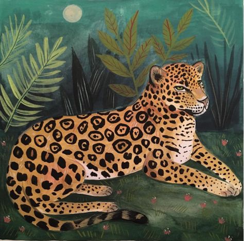 6x6 gouache painting of a jaguar by Emilie Simpson #jaguar Rhino Illustration, English Bulldog Art, Boom Kunst, Squirrel Illustration, Lion Illustration, Jungle Illustration, Leopard Art, Tiger Illustration, Jungle Cat