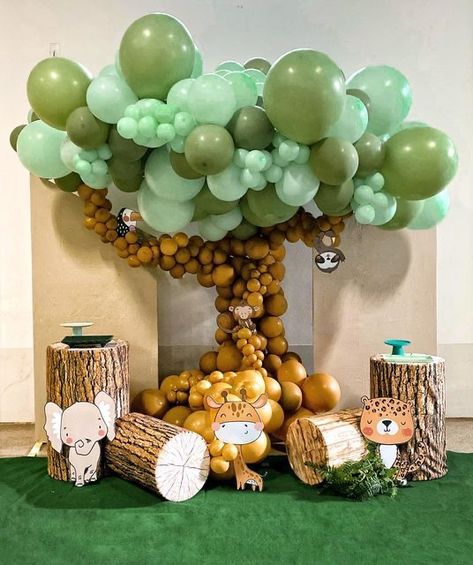 Party Rental Ideas, Safari Theme Birthday Party, Safari Birthday Party Decorations, Safari Baby Shower Boy, Balloon Tree, Princess Birthday Party Decorations, Fairy Garden Birthday Party, Jungle Theme Parties, Jungle Birthday Party