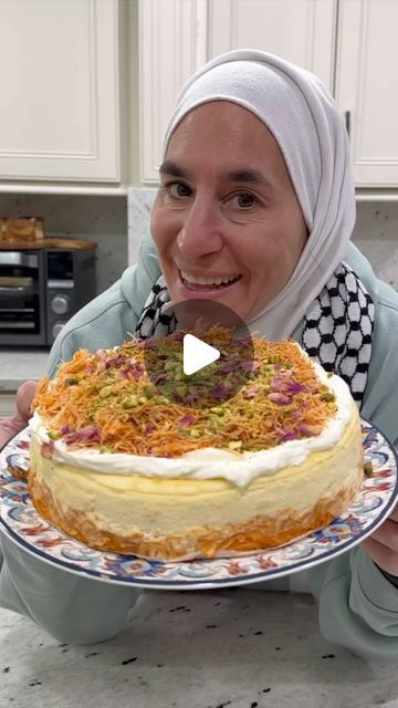 Connie Kazan (Homayed) on Instagram: "Kunafa, a Palestinian dessert. This cheesecake by far was one of the best I’d ever had. It’s was so dreamy. Save share and thank the Palestinians for kunafa.  Kunafa Cheesecake 

3/4 pack of Kunafa dough aka kataifi dough
2/3 cup ghee or melted butter
1 teaspoons Optional Red food dye powder(there is actual red dye for Kunafa) 
3 8 oz cream cheese, package at room temperature
1 cup Sugar 
1 teaspoons vanilla 
1/2 sour cream
1/2 rose water optional 
2 tablespoons heavy whipped cream 
3 eggs at room temperature 
Pistachios, optional

Preheat the oven to 350° 
In a bowl add the ghee if your using the dye add that now and mix. Then add the shredded Kunafa dough mix with you hands. In a 9 inch springform pan put a parchment paper, exactly the same size as t Kunafa Cheesecake, Unbaked Cheesecake, Kunafa Recipe, Greek Dessert, Red Food Dye, Red Dye, Greek Desserts, 3 Eggs, Food Dye