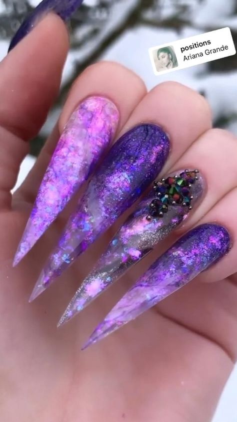 Glam Nails Designs, Nail Galaxy, Arcane Nails, Cosmic Nails, Nail Purple, Stiletto Nails Short, Opal Nails, Nails Flower, Nails Inspired