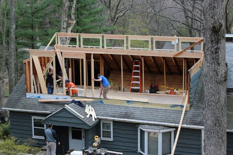 Framing to Raise the Roof 2nd Floor Dormer Addition, Increase Roof Pitch, Raised Roof Remodel, Raising A Roof On A House, Raising The Roof On A House, Low Pitch Roof House Exterior Remodel, Adding A Dormer To A Roof, Roof Addition Ideas, Roof Lines Addition