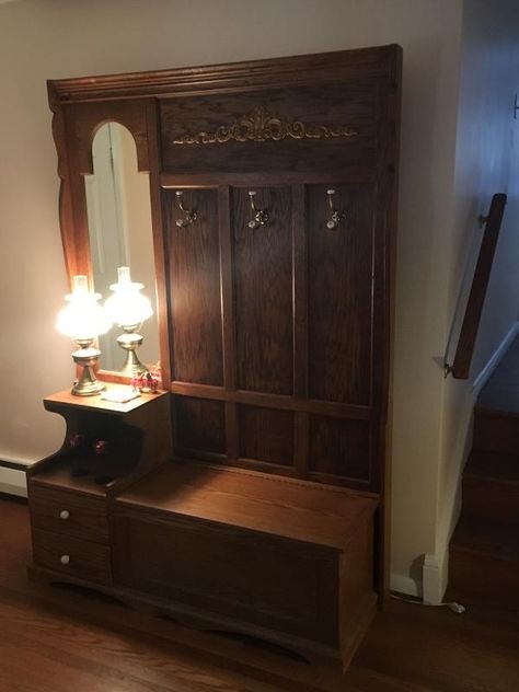 Antique Hall Tree, Entry Furniture, Tree Photo, Seat Storage, Home Entrance Decor, Hall Tree, Entrance Decor, Staircase Design, Dream House Plans