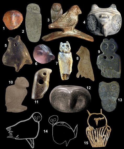 Fifteen prehistoric owl images. Images Of Owls, Paleolithic Art, Native American Tools, Arrowheads Artifacts, Ancient Tools, Owl Images, Indian Artifacts, Prehistoric Art, Art Premier