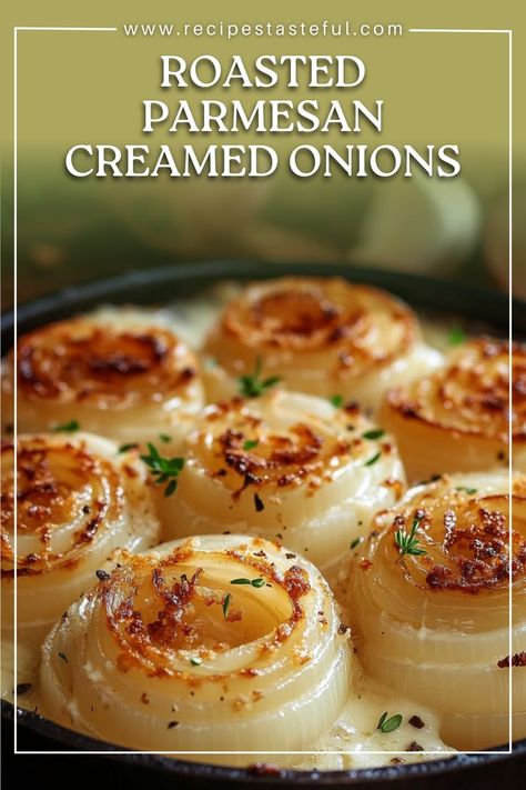 These Roasted Parmesan Creamed Onions are a rich, savory side dish that combines the sweetness of caramelized onions with the creaminess of a Parmesan sauce. Perfect for any occasion, from holiday dinners to weeknight meals. Parmesan Creamed Onions, Creamed Onions Recipe, Creamed Pearl Onions Recipe, Pearl Onion Recipe, Baked Onions, Cheap Family Meals, Creamed Peas, Creamed Onions, Roasted Onions