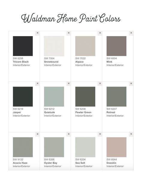 Sherwin-Williams paint color scheme or palette for home. Scandinavian paint colors. Sea salt, Snowbound, Alpaca, Mink, Jasper, Quietude, Pewter Green, Retreat, Acacia Haze, Oyster Bay, Doeskin, Tricorn Black. Minimalist. Pewter Green Paint Palette, Retreat Sherwin Williams Color Palette, Minimalistic Colors Palette, Oyster Bay Sherwin Williams Color Palette, Retreat Sherwin Williams Palette, Acacia Haze Color Schemes, Sherwin Williams Doeskin Paint, Sherwin Williams Retreat Palette, Scandinavian Paint Colors Sherwin Williams