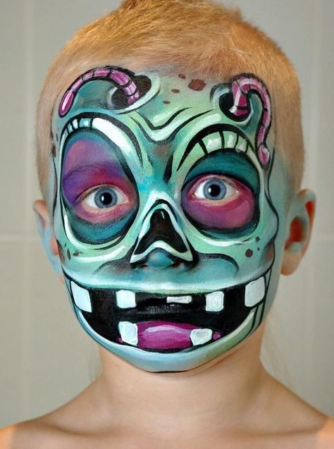 Boy Halloween Face Paint, Guy Face Paint Halloween, Easy Facepainting Kids Boys, Boys Halloween Facepaint, Men’s Skull Face Paint, Scary Face Paint, Face Painting Halloween Kids, Monster Face Painting, Painting Costume