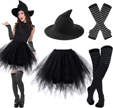 Amazon.com: Ibeauti Halloween Witch Costumes for Women Girls Gothic Cosplay Witch Hat Tutu Skirt Striped Knee High Socks Arm Warmers Set (Black) : Clothing, Shoes & Jewelry Easy Customes Halloween Women, Halloween Witch Costumes For Women, Homemade Witch Costume, Witch Costumes For Women, Halloween Witch Costumes, Cute Witch Costume, Witches Costumes For Women, Mom Halloween Costumes, Gothic Cosplay