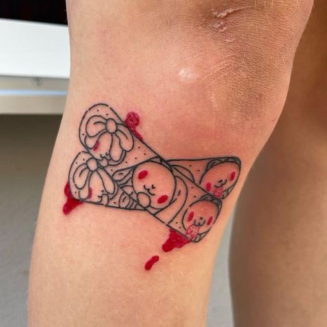 Pastel Goth Tattoo, Band Aid Tattoo, Bandage Tattoo, Baddie Tats, Blood Tattoo, Strawberry Tattoo, Grunge Tattoo, Goth Tattoo, Cute Tats