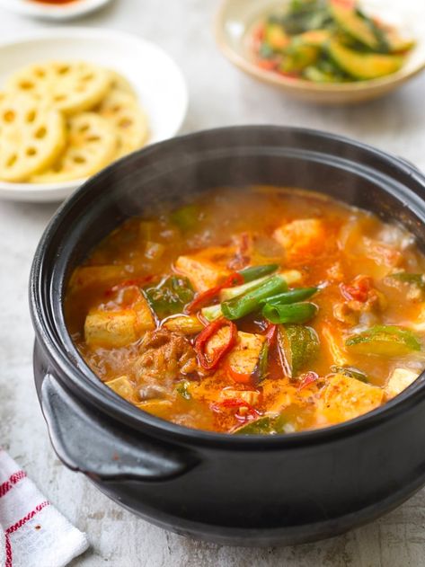 Doenjang Jjigae Recipe, Korean Soup Recipes, Doenjang Jjigae, Korean Stew, Jjigae Recipe, Soybean Paste, Korean Soup, Chicken Soup Recipe, Korean Cooking