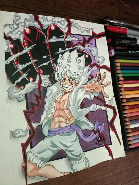 Drawing gear5 Shanks Drawing, Gear 5 Drawing, Luffy Gear 5 Drawing, Luffy Gear 5 Manga, Luffy Joy Boy, One Piece Sketch, Red Hair Shanks, Joy Boy, Dragon Ball Painting