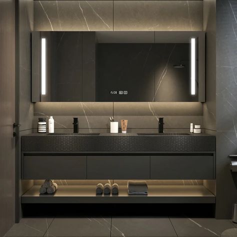 Modern Black Bathroom Cabinets Slate Integrated Seamless Washbasin with Drawers Bathroom Vanity with Sink Bathroom Furniture - AliExpress Black Bathroom Cabinets, Bathroom Cabinet With Sink, Mirror Cupboard, Cabinet With Sink, Black Cabinets Bathroom, Modern Black Bathroom, Toilet Vanity, Lighting Bathroom, Board Storage