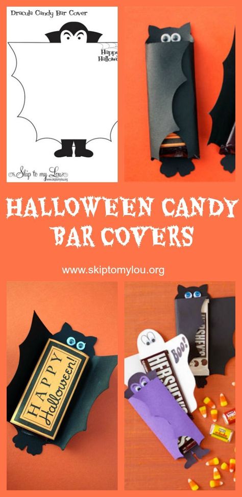 Halloween Crafts With Candy, Halloween Diy Candy Gifts, Cricut Candy Bar Wrappers, Hershey Bar Wrappers Cricut, Hershey Bar Gift Ideas, Boo Treats Ideas, Halloween Chocolate Bar Wrappers, Free Candy Bar Wrapper Printables, Halloween Candy Bar Wrappers Printables